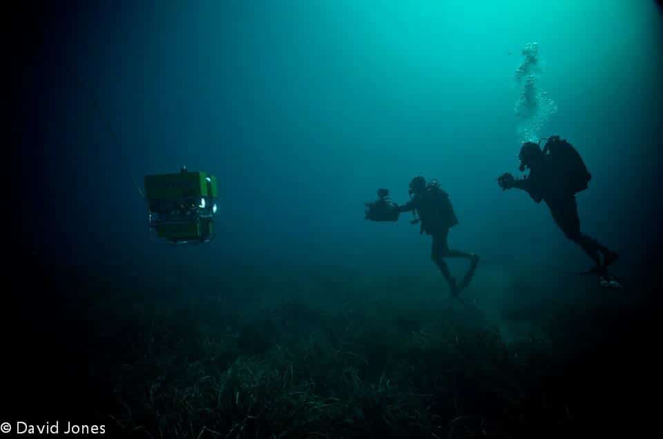 Filming with a ROV during the making of A Plastic Ocean